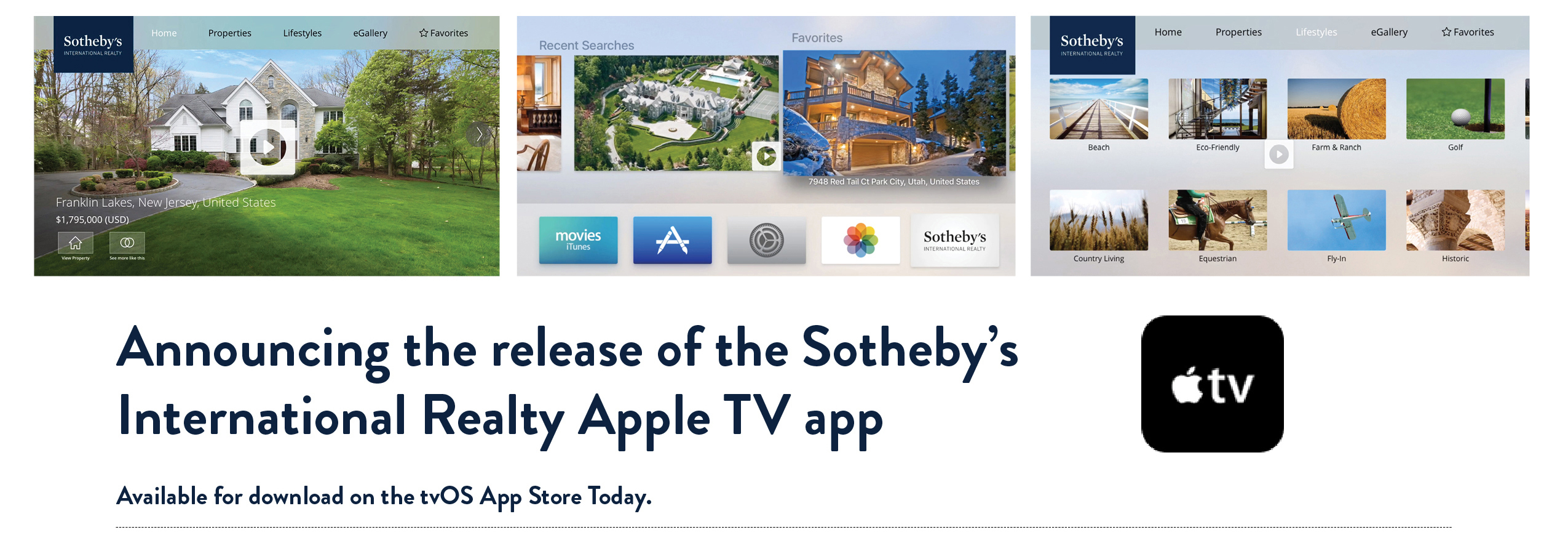 Sotheby's International Realty Launches tvOS app